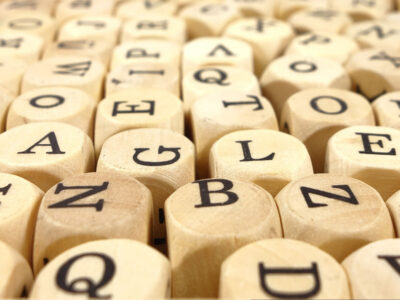 Wooden cubers with black capital letters