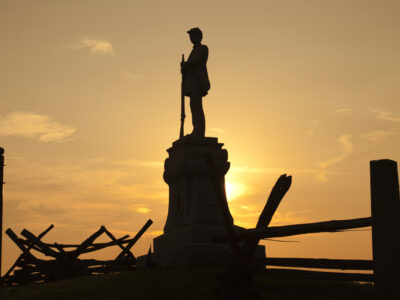 Silhouette of Civil War monument at Bloody Lane, Antietam National Battlefield